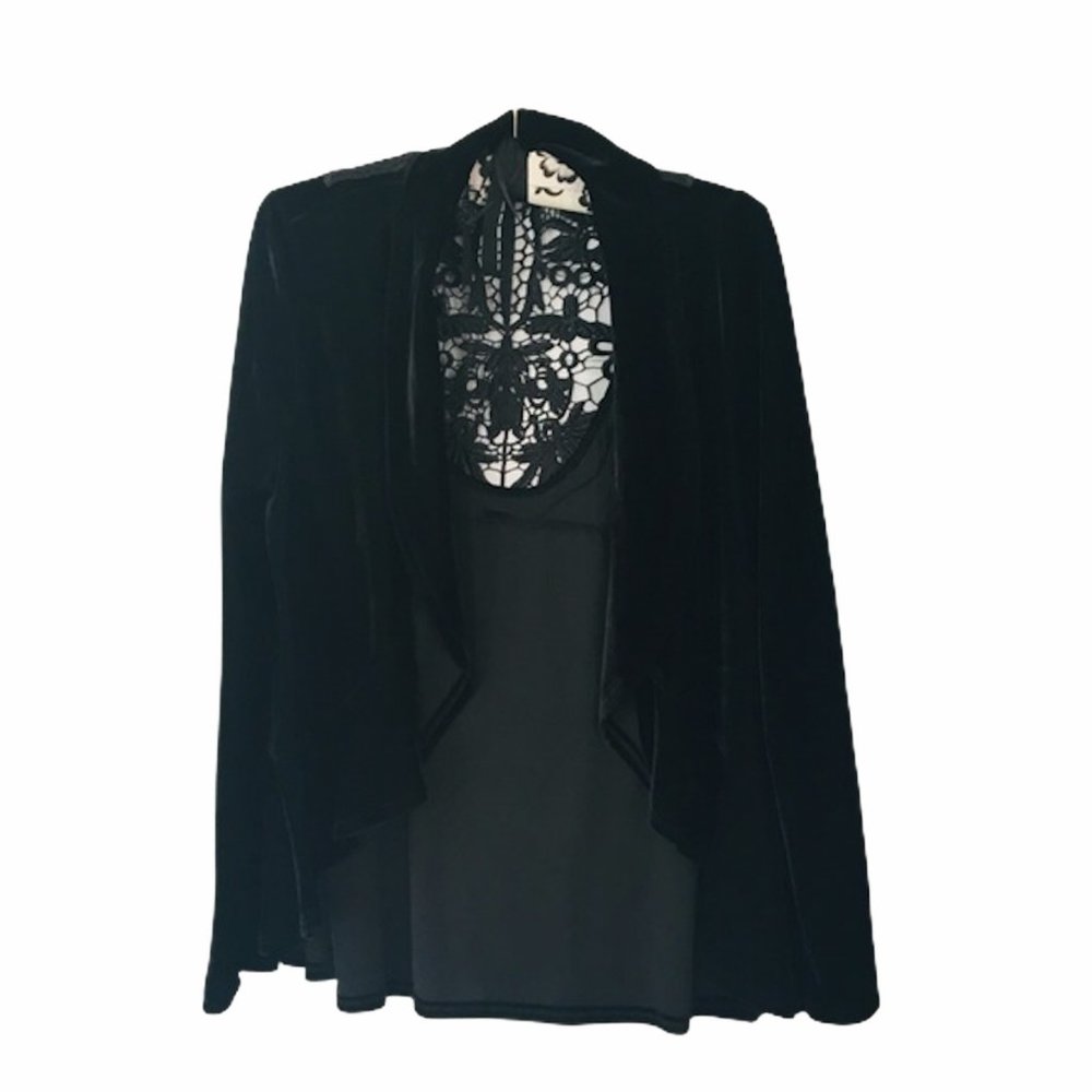 Emerald Black Velveteen Drape Top Petite S